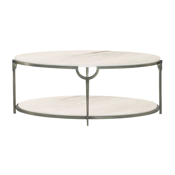 Freestanding Occasional Oxidized Nickel and Carrara Marble 46-Inch Cocktail Table, image 2