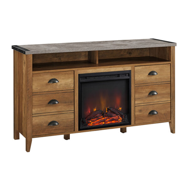 Clair Reclaimed Barnwood and Dark Concrete Fireplace TV Stand, image 4