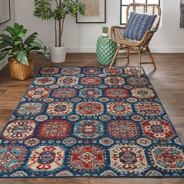 Nolan Bohemian Eclectic Patchwork Blue Red Tan Area Rug, image 3