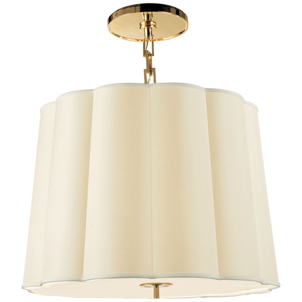 Simple Scallop Large Hanging Shade in Soft Brass with Silk Shade by Barbara Barry, image 1
