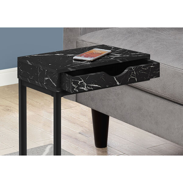Black Marble Accent Table with Drawer, image 3