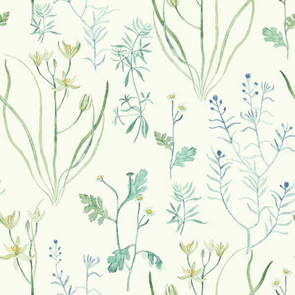 Norlander White and Off White Alpine Botanical Wallpaper - SAMPLE SWATCH ONLY, image 1