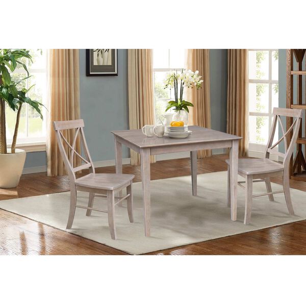 Washed Gray Taupe Square Dining Table with X-Back Side Chairs, 3-Piece, image 1