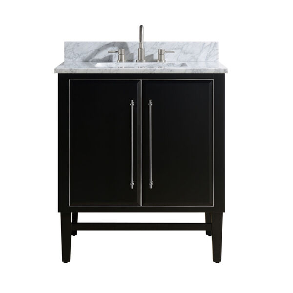 Black 31-Inch Bath vanity Set with Silver Trim and Carrara White Marble Top, image 1
