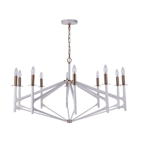 The Reserve Matte White and Satin Brass 10-Light Chandelier, image 1
