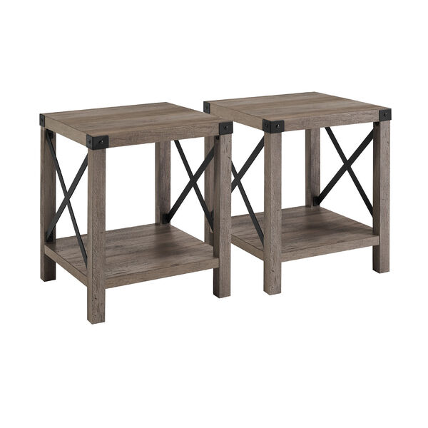 Gray Wash Metal-X Side Table with Lower Shelf, Set of Two, image 3