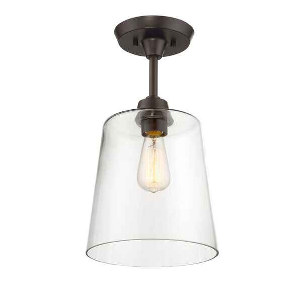 Nicollet Rubbed Bronze One-Light Semi-Flush Mount with Clear Glass Shade, image 2