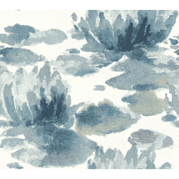 Candice Olson Botanical Dreams Dark Blue Water Lily Wallpaper, image 2