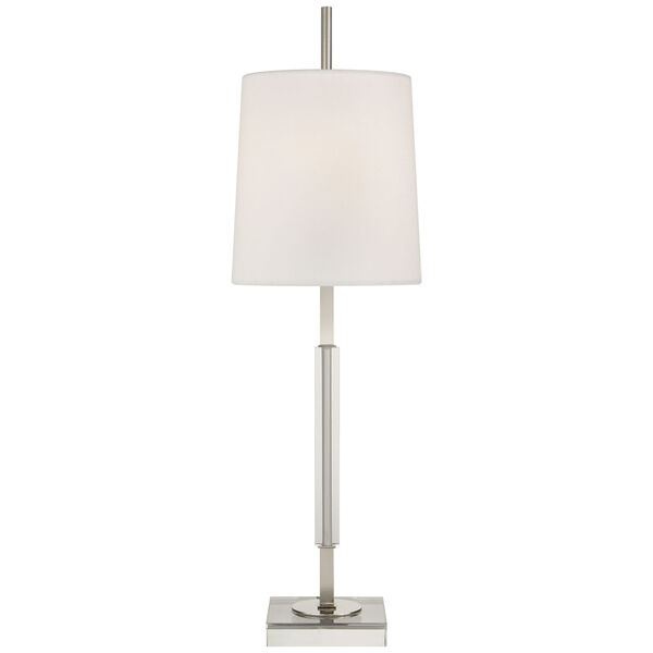 Lexington Medium Table Lamp in Polished Nickel and Crystal with Linen Shade by Thomas O'Brien, image 1