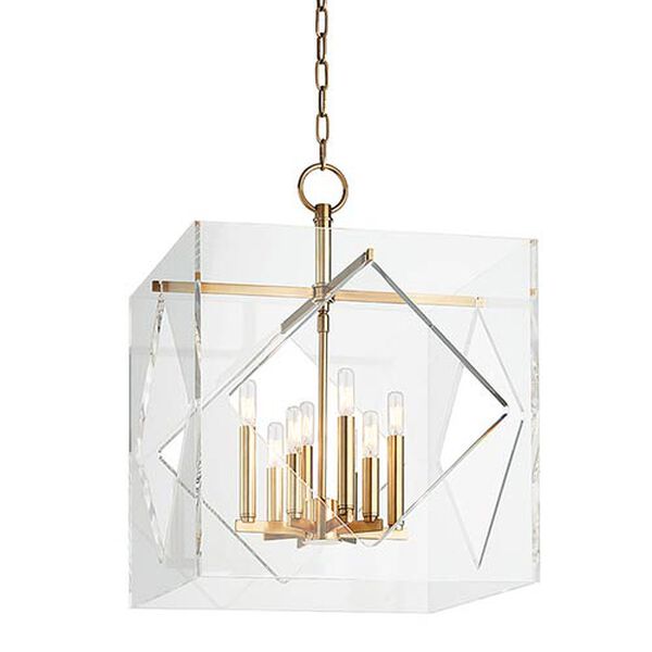 Travis Aged Brass Eight-Light 20-Inch Wide Pendant with Clear Acrylic Shade, image 1