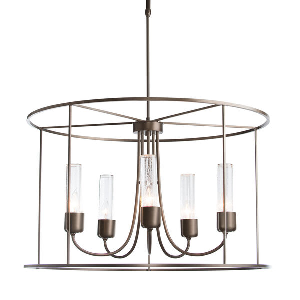 Portico Coastal Bronze Five-Light 32-Inch Outdoor Pendant with Seeded Clear Glass, image 1