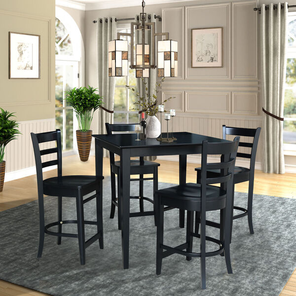 Black 36-Inch Counter Height Table with Four Counter Stool, Five-Piece, image 1