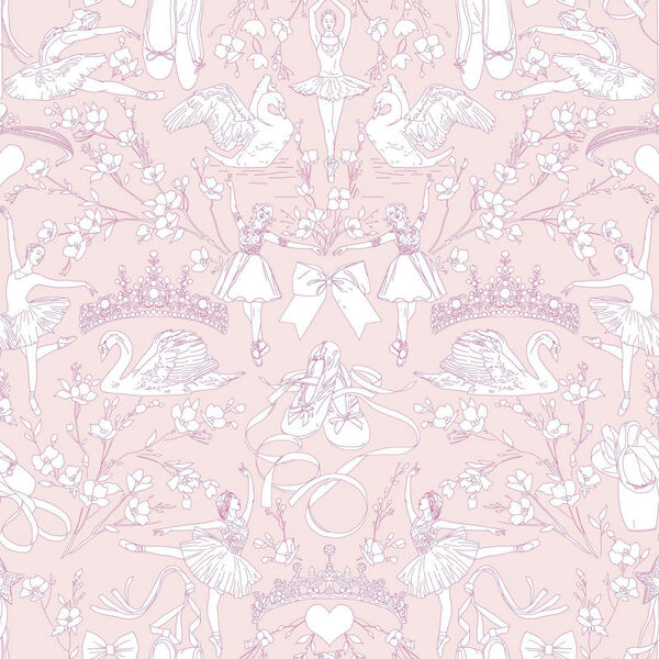 A Perfect World Bright Pink Ballet Toile Wallpaper, image 1