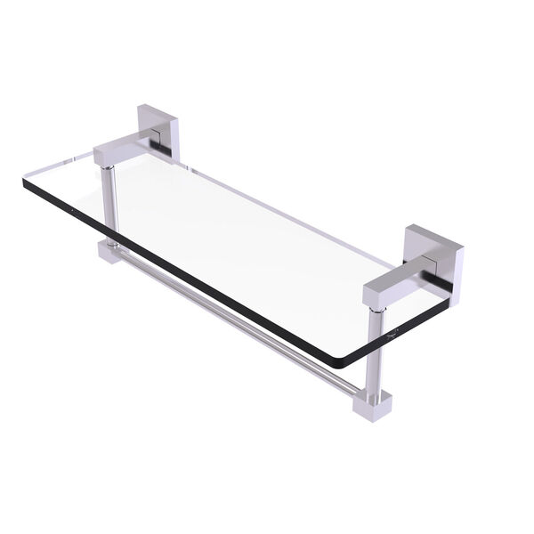 Montero Satin Chrome 16-Inch Glass Vanity Shelf with Integrated Towel Bar, image 1