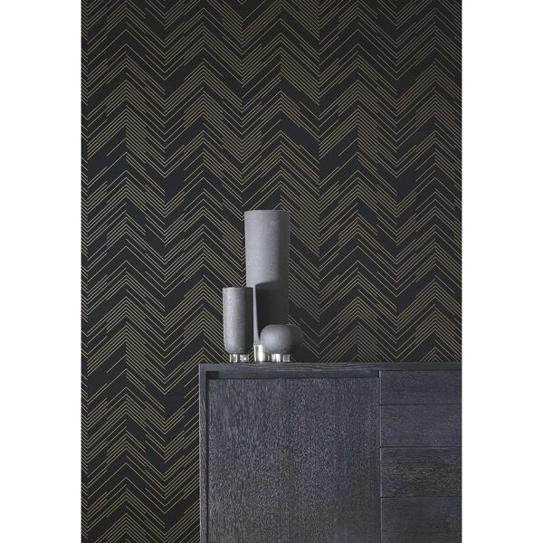 Polished Chevron Black and Gold Wallpaper, image 3