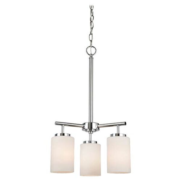 Oslo Chrome Three-Light Chandelier with Etched Opal White Glass, image 3
