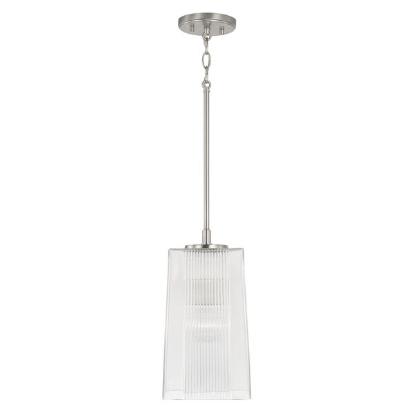 Lexi Brushed Nickel One-Light Tapered Rectangular Pendant with Clear Fluted Glass, image 2