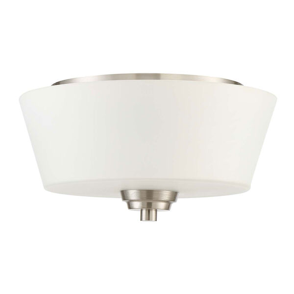 Grace Brushed Nickel Two-Light Flush Mount with White Frosted Glass Shade, image 1