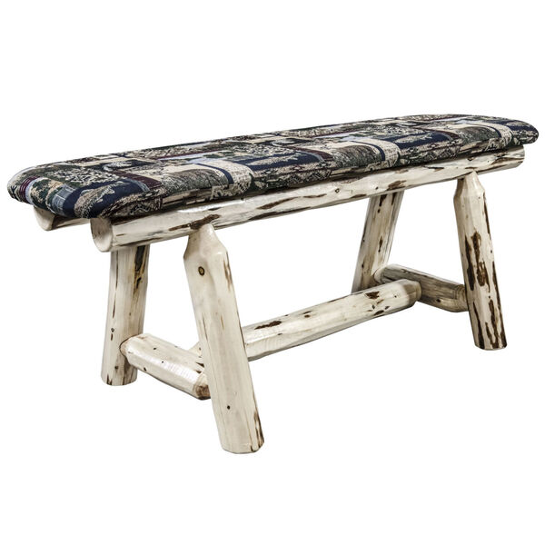 Montana Natural Plank Style Bench with Woodland Upholstery, image 1