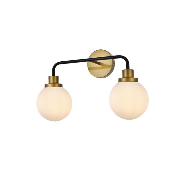 Hanson Black and Brass and Frosted Shade Two-Light Bath Vanity, image 3