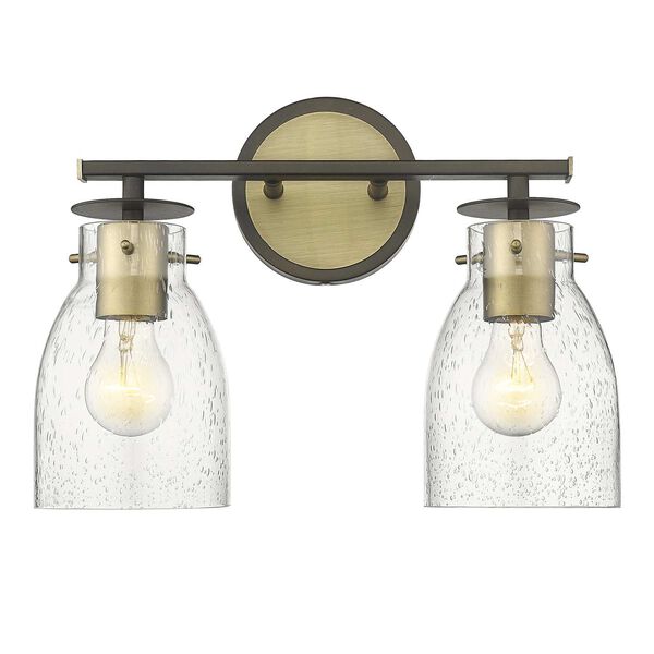 Shelby Oil Rubbed Bronze and Antique Brass Two-Light Bath Vanity with Clear Seedy Glass, image 1