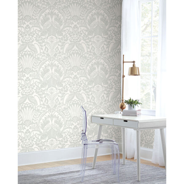 Damask Resource Library Green 27 In. x 27 Ft. Egret Wallpaper, image 1