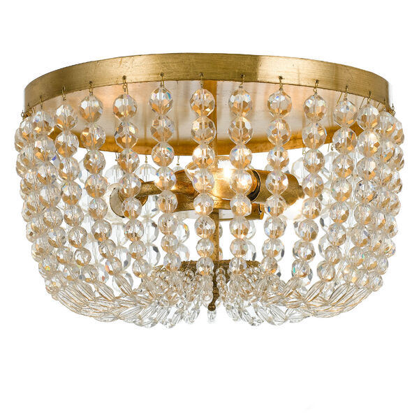 Rylee Antique Gold Three Light Flush Mount with Hand Cut Faceted Crystal Beads, image 1