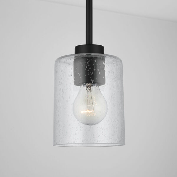 HomePlace Greyson Matte Black Mini Pendant with Clear Seeded Glass, image 3