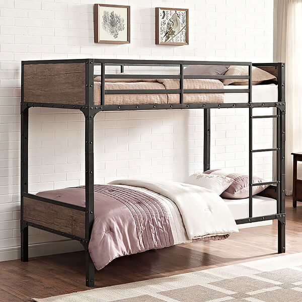 Twin over Twin Rustic Wood Bunk Bed - Brown, image 1
