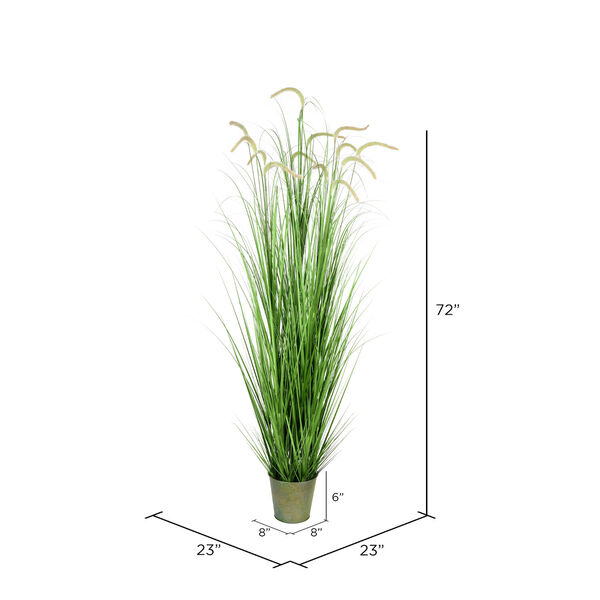Green 72-Inch Cattail Grass with Iron Pot, image 2