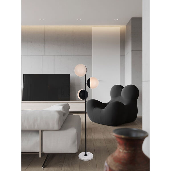 Eclipse Black and Frosted White Three-Light Floor Lamp, image 2