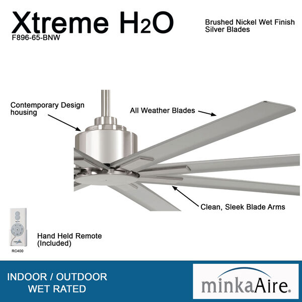 XTREME H2O Brushed Nickel Outdoor Ceiling Fan, image 2