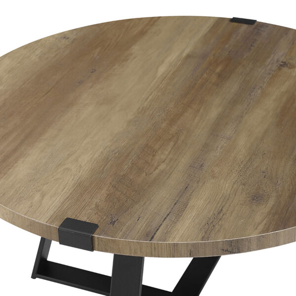Rustic Oak and Black Round Coffee Table, image 3