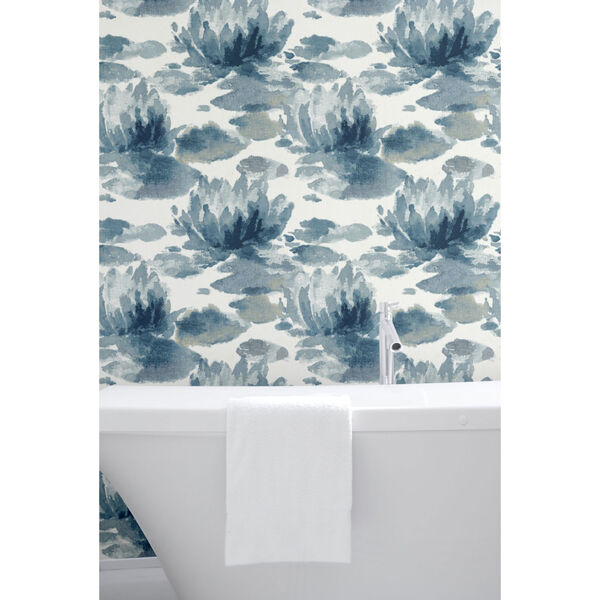 Candice Olson Botanical Dreams Dark Blue Water Lily Wallpaper, image 5