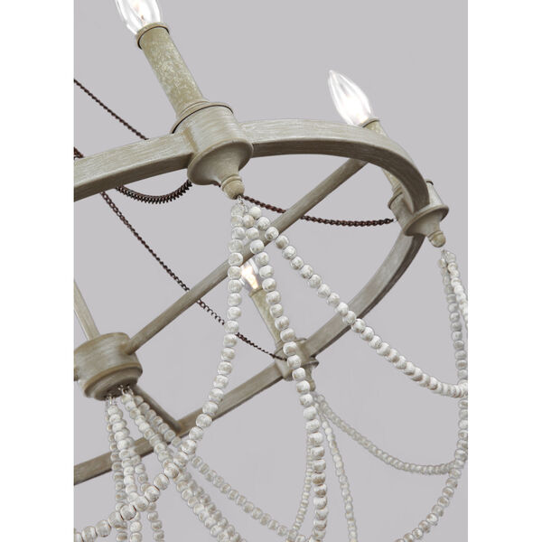 Beverly French Washed Oak and Distressed White Wood Six-Light Chandelier, image 4
