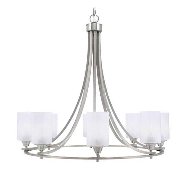 Paramount Brushed Nickel Eight-Light Chandelier with White Cylinder Marble Glass, image 1