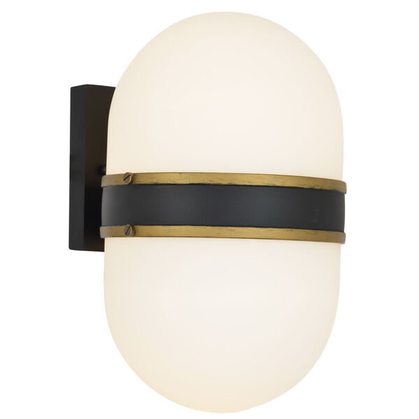 Capsule Two-Light Matte Black and Textured Gold Outdoor Wall Mount, image 1