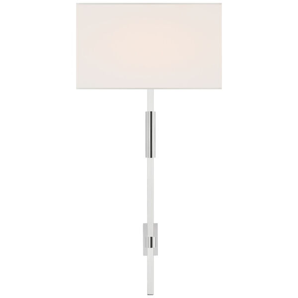 Auray Large Tail Sconce in Polished Nickel with Linen Shade by Ian K. Fowler, image 1