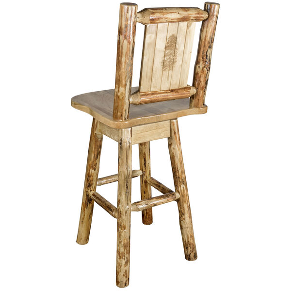 Glacier Country Counter Height Barstool with Back and Swivel with Laser Engraved Pine Tree Design, image 1