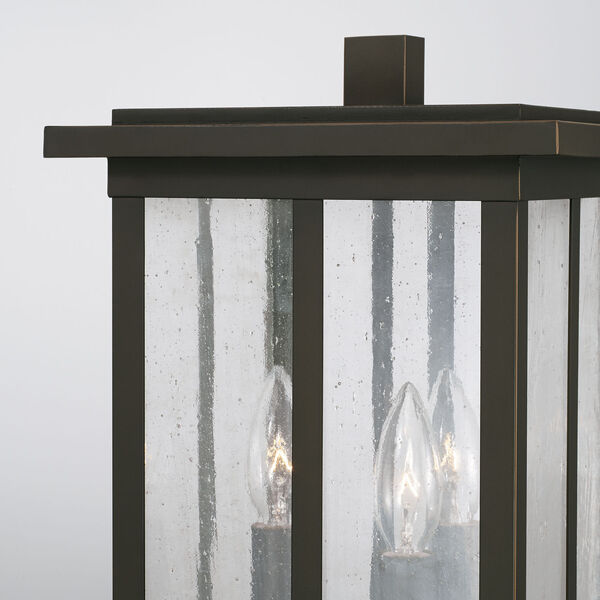 Barrett Oiled Bronze Three-Light Outdoor Post Lantern with Antiqued Glass, image 4