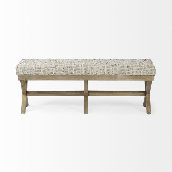 Solis II Light Brown and Beige Bench with Woven Leather Cushion, image 2