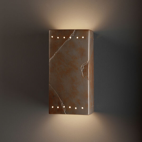 Ambiance Tierra Red Slate ADA LED Outdoor Ceramic Rectangle Wall Sconce with Perfs, image 2