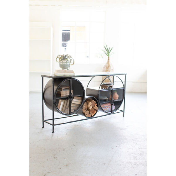 Black Iron and Glass Circle Console, image 1
