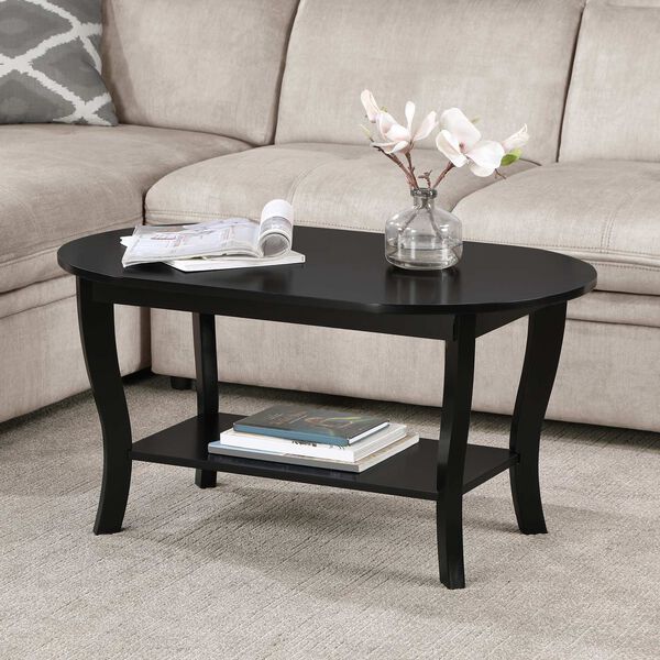 American Heritage Black Oval Coffee Table with Shelf, image 2