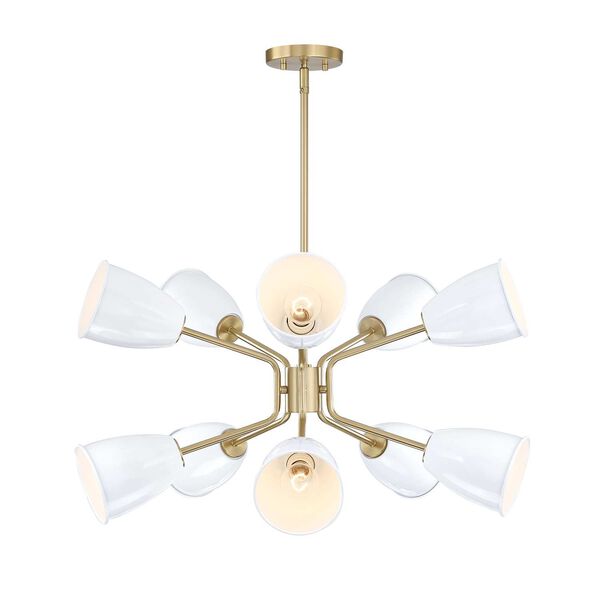 Biba Brushed Gold 10-Light Chandelier with Ice Mist Metal Shades, image 1