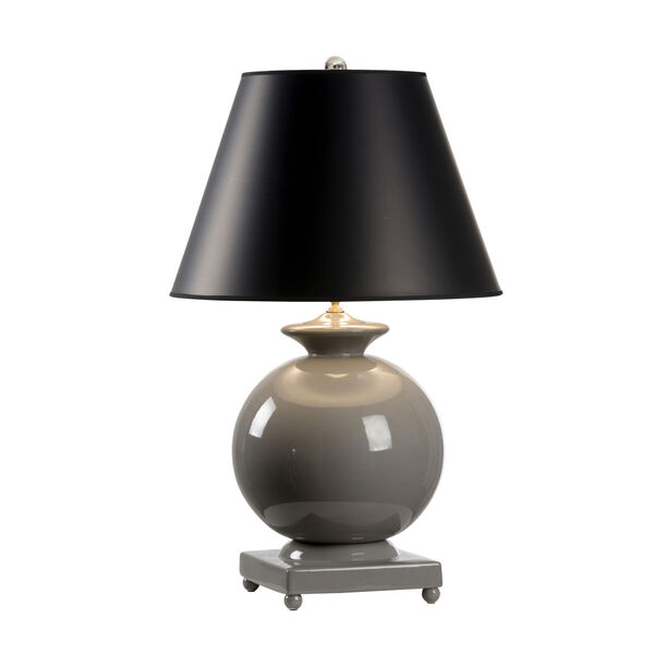 Stone Gray Glaze One-Light Ceramic Table Lamp with Black Shade, image 1