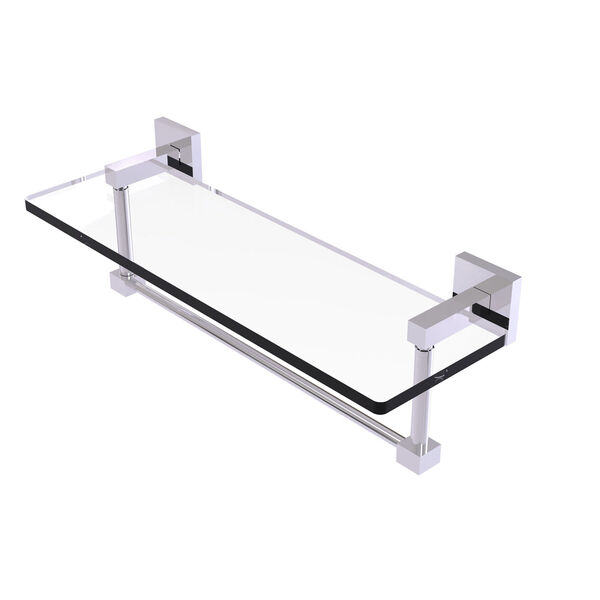 Montero Polished Chrome 16-Inch Glass Vanity Shelf with Integrated Towel Bar, image 1