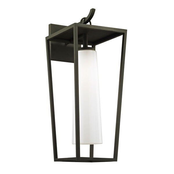Mission Beach Textured Black Large One-Light Outdoor Wall Sconce with Opal White Glass, image 1