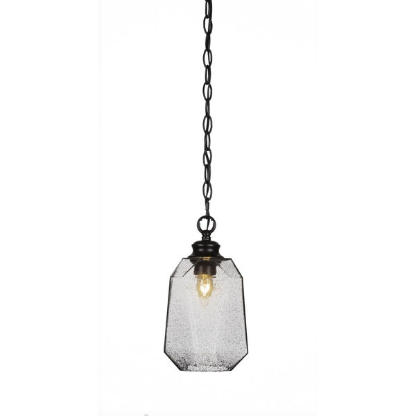 Rocklin Matte Black One-Light 12-Inch Chain Hung Mini Pendant with Smoke Glass, image 1