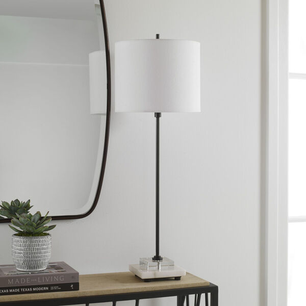 Ciara Satin Black Sleek Buffet Lamp with White Shade, image 6